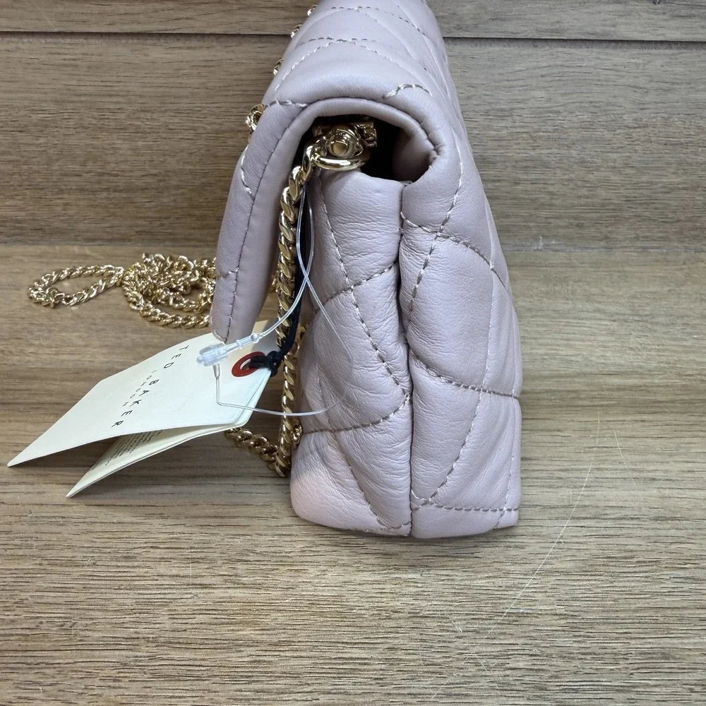 Ted Baker Ginn Quilted Leather Mini Crossbody Bag Rose Stud Soft Pink Chain